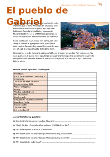 Spanish Reading Comprehension - Towns