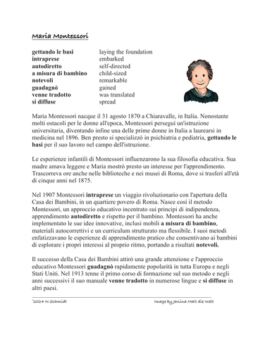 Maria Montessori Biografia: Biography in Italian (passato remoto)