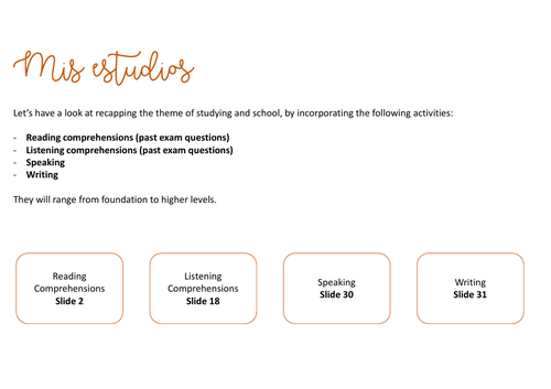 Spanish - "My Studies" GCSE Past Paper Questions