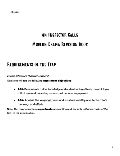 Edexcel IGCSE English Literature 'An Inspector Calls' Modern Drama Revision book