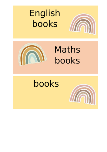 editable boho rainbow book tray labels