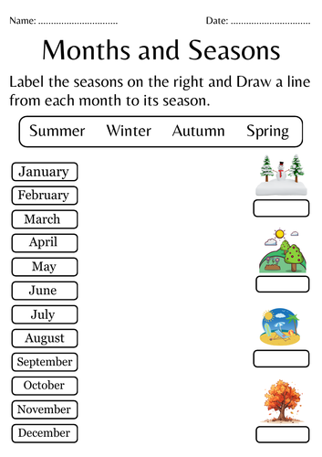 Printable months and seasons worksheets for kindergarten