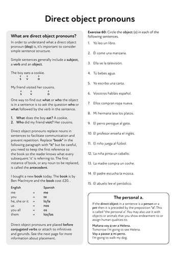 Spanish Direct Object Pronouns