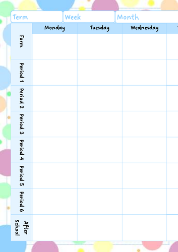 Teacher Planner Pastel Colours - 7 Periods a day