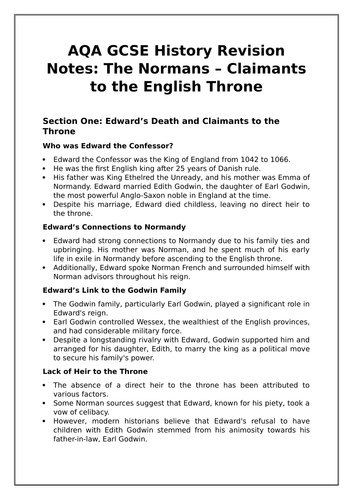 AQA GCSE History Revision: Normans - Claimants