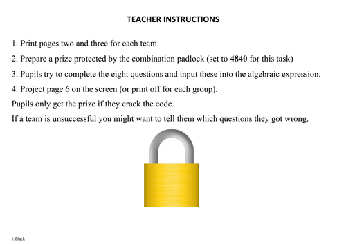 N5 Applications of Mathematics Padlock Challenge