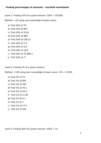 Percentages of amounts