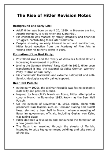 GCSE History Revision Notes - Rise of Hitler
