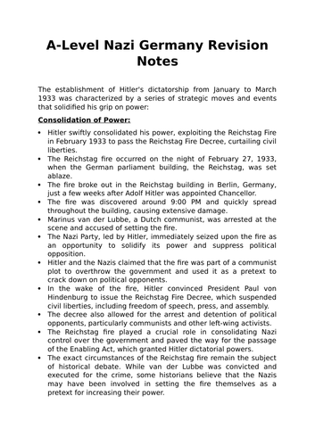 A-Level History Revision Notes - Nazi Germany