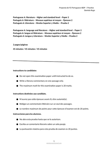 Paper 2 IB Portuguese A Literature  Practice