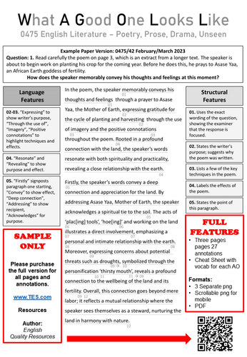 Model Essay Answer 0475 English Literature (Poetry, Unseen) - FREE SAMPLE