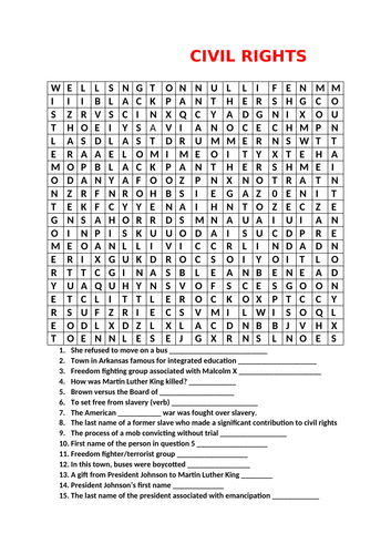 CIVIL RIGHTS WORD SEARCH AND QUIZ