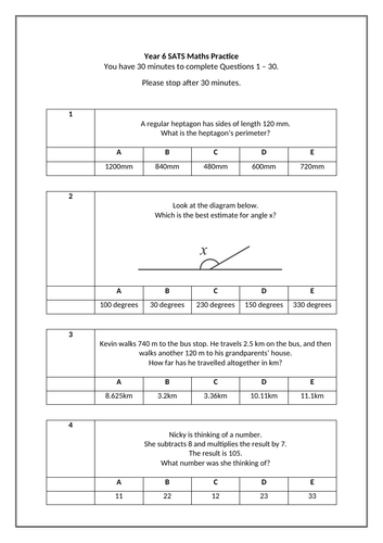 Year 6 SATS Maths Questions