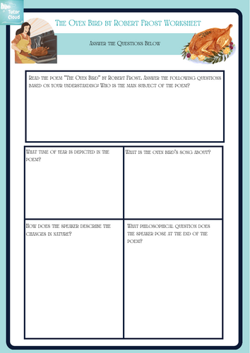 English Worksheet: Analysing the Poem 'The Oven Bird' by Robert Frost