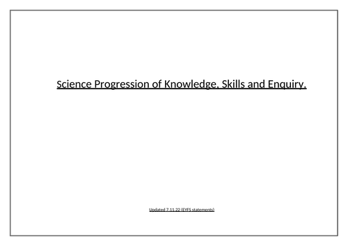 Science Progression of Knowledge, Skills and Enquiry.