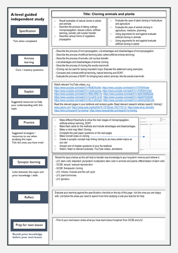 KS5 Cloning guided independent study
