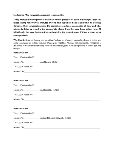 Los lugares: Mini conversations present tense practice