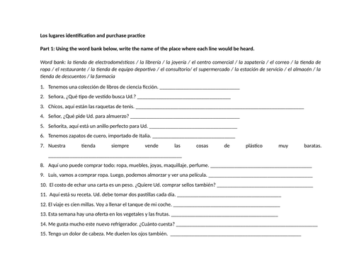 Los lugares identification and purchase practice