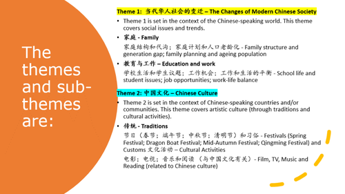 Edexcel A level Chinese Theme 1.2 generation gap.