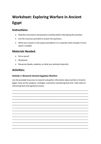 Worksheet: Exploring Warfare in Ancient Egypt