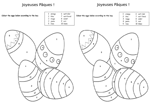 Pâques colour by numbers sheet