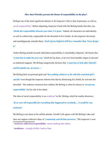 AIC:  Theme of responsibility: Grade 9/A*