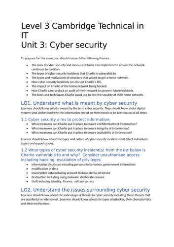 Level 3 Cambridge Technical in IT  Unit 3: Cyber security Case Study Questions May 24