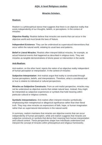 AQA: Religious studies A level: Miracles revision