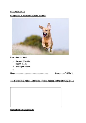 BTEC Animal Care Component 3: Animal Health and Welfare - Signs of ill health
