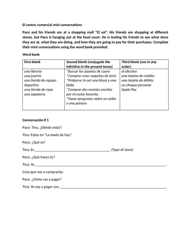 El centro comercial mini conversations (Present tense)