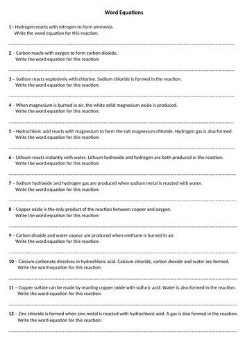 Word Equations Practice Questions