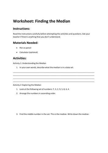 Maths Worksheet - Median Word Questions