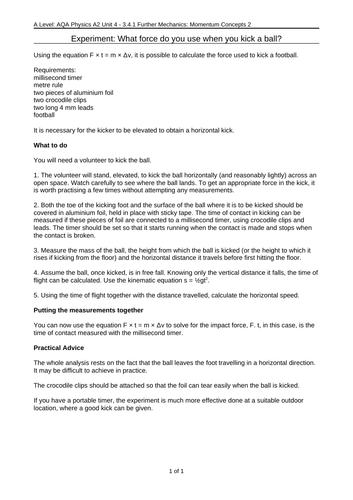 Practical: Finding the force of a kick using momentum experiment