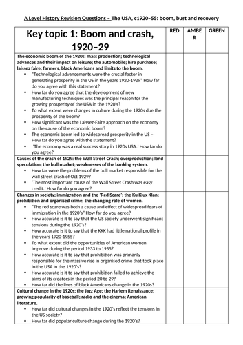 Sample exam questions for Edexcel A-Level History - Britain Transformed and America: Boom, Bust, Rec
