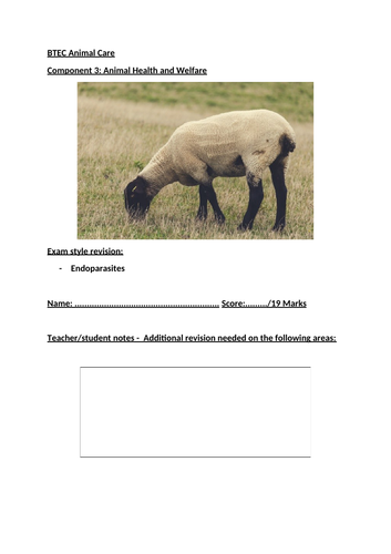 BTEC Animal Care Component 3: Animal Health and Welfare - Endoparasites