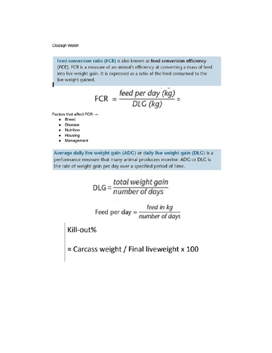 Daily Liveweight Gain (DLG) & Food Conversion Ration (FCR) Calculation GRIND & NOTES LC AG SCIENCE