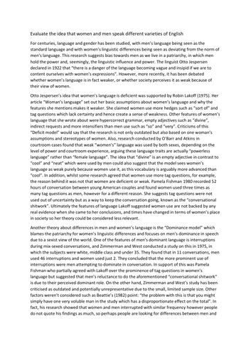 English Language A* Essay on Gender and Language