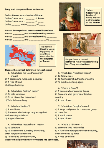 Julius Caesar Context Worksheet SEN EAL Shakespeare