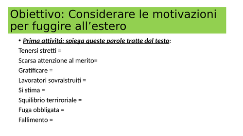 Italian A Level Theme 1 L'Istruzione - I cervelli in fuga