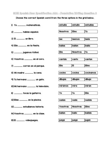 GCSE Spanish Foundation Grammar 2024 AQA