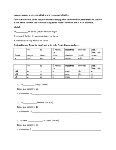Los quehaceres sentences with ir a and tener que infinitive