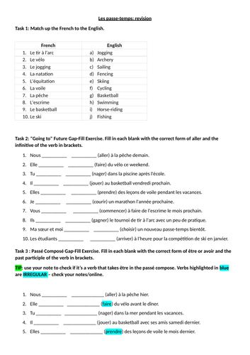 French hobbies revision