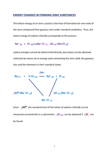 ENERGY CHANGES IN FORMING IONIC SUBSTANCES