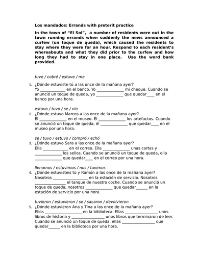 Los mandados: Errands with preterit practice