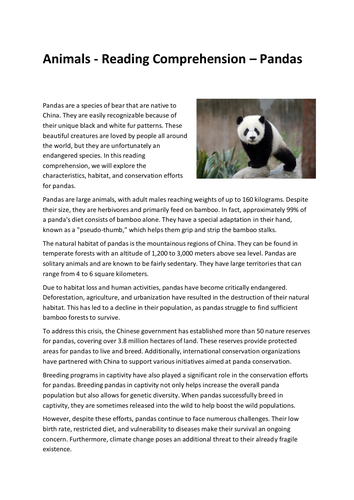 Animals - Reading Comprehension – Pandas
