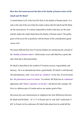 Dr Jekyll & Mr. Hyde GCSE/IGCSE Grade 9/A* Essay: Duality