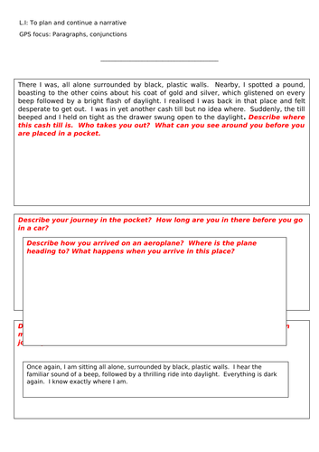 Narrative planning blocks to encourage paragraphs - A Journey of a Coin