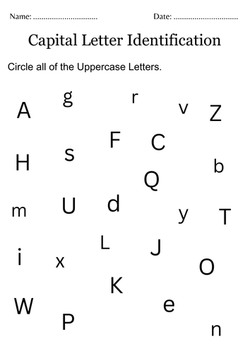 identifying capital and lowercase letters activities worksheet