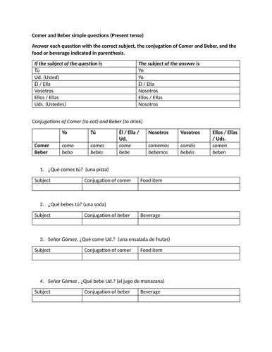 Comer and Beber simple questions (Present tense)