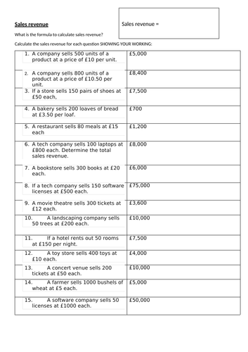 OCR (-1) GCSE Business Practice calculations